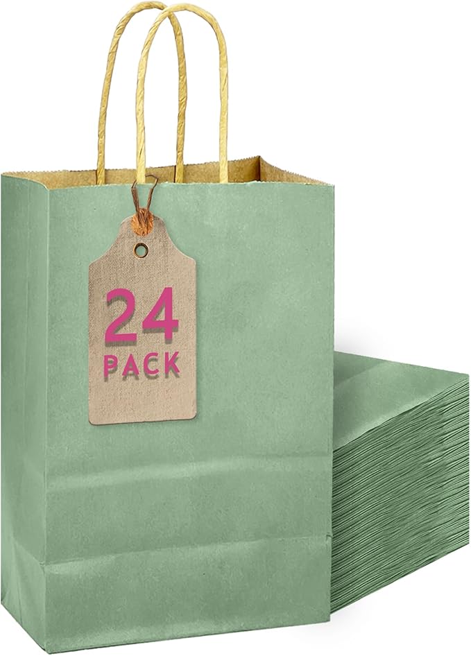 qiqee Aqua Green Gift Bag with Handles Bulk 24Pcs Paper Bags -10.6"x8.3"x4.3"Party Favor Bags - Solid Color