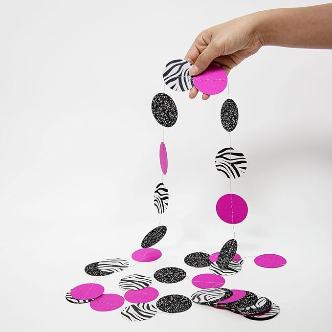 Cheerland Zebra Party Decoration Zebra Print Circle Garland Hot Pink Black Birthday Decor for Bridal Weddings Baby Shower Engagements Summer Animal Print Jungle Party Supplies 4pcs