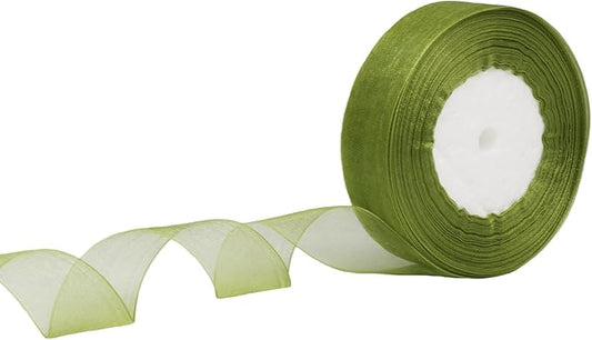 1 Inch 50 Yards Sheer Organza Ribbon Chiffon Ribbon for Gift Wrapping Wedding Bouquet Crafts (Green)