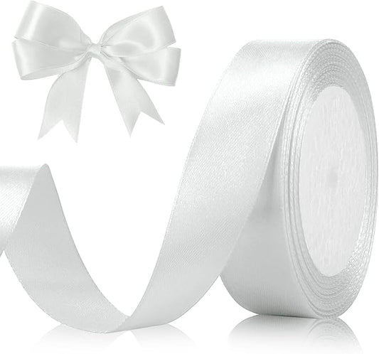 Satin Ribbon - 1 Inch, 25 Yards Silver & Grey for Gift Wrapping, Hair Accessories, Christmas Tree Decoration, Crafts & Flower Bouquet