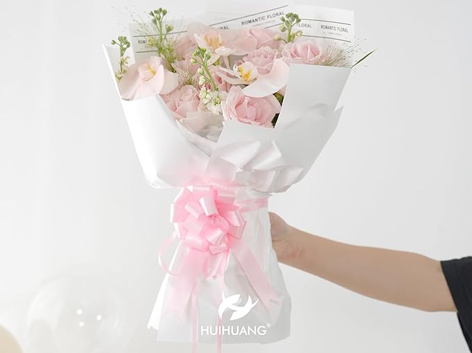 HUIHUANG Pink Pull Bows 12 PCS Light Pink Bow 4 inch Satin Gift Bows for Gift Wrapping, Presents, Gift Basket, Paper Bag, Baby Shower Favors, Wrapping Accessories, Wedding Christmas Decor