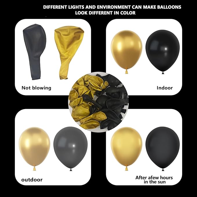 Black and Gold Balloons Garland Arch Kit, 134pcs Black and Metallic Gold Balloons with Different Size for 2026 Graduation Decorations, New Year, Birthday, Anniversary Party Decorations