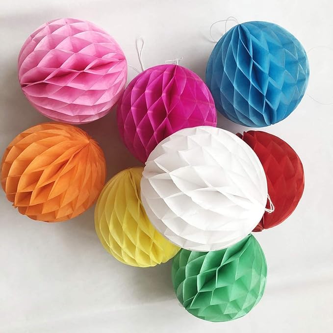 8pcs 8inch Paper Honeycomb Balls Decorative Tissue Pom Poms Flower Art Hanging Balls for Birthday Wedding Nursery Baby Shower Home Decor (8inch, Multi-Color)