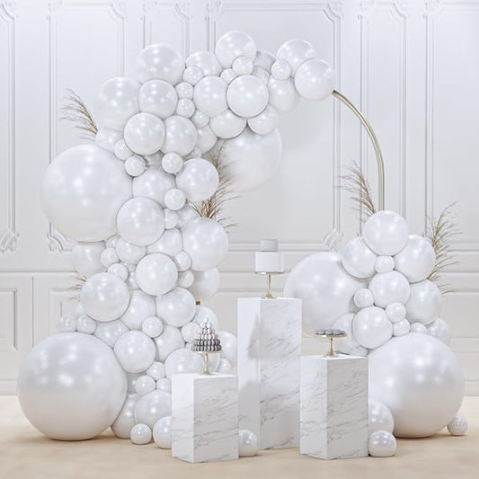 PartyWoo Pearl White Balloons 140pcs Different Sizes Pack of 18 12 10 5 Inch Metallic White Latex Balloon Arch Kit Garland for Wedding Graduation Baby Shower Birthday Party Decorations White-Z30