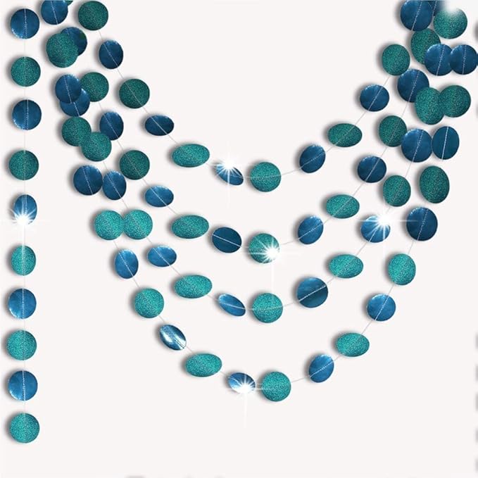 Cheerland Teal Blue Garland Hanging Party Decorations Baby Shower Banner Backdrop Wedding Decor Metallic Dot Streamer Party Birthday Decor Teal Wedding Reception Decorations Under The Sea Theme