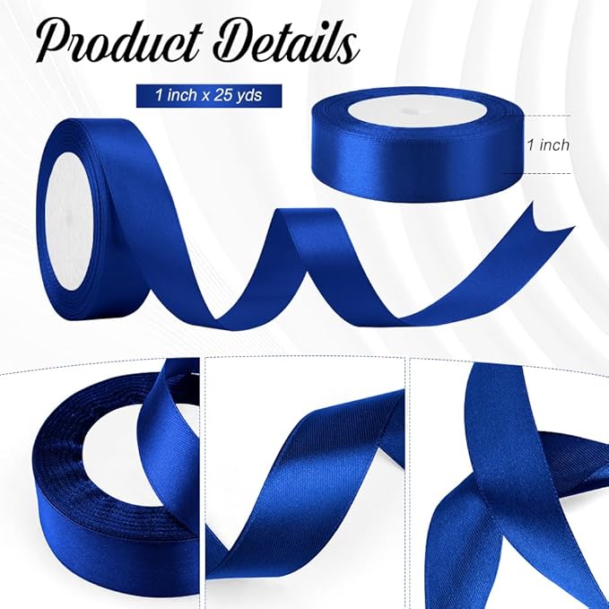Blue Ribbon 1 Inch 25 Yards Royal Blue Satin Ribbon for Gift Wrapping, Hair, Christmas, Baby Showers, Candy, Old Fashioned, Halloween