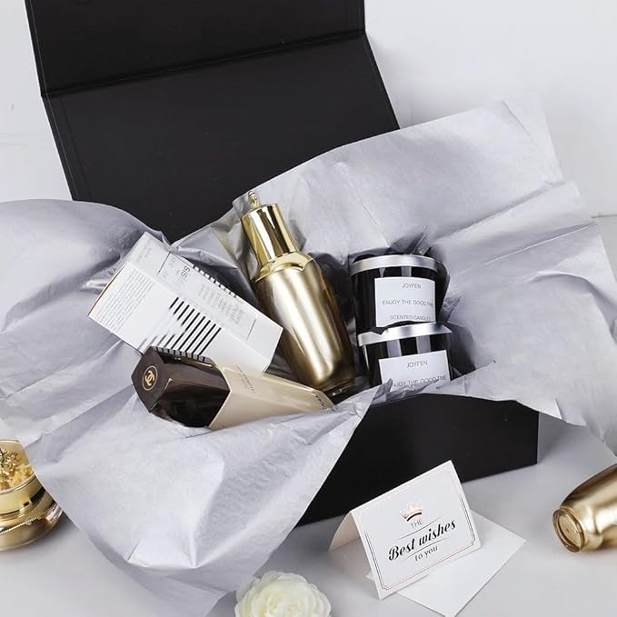 UoeRing 2 pack Black Gift Box Large 13.5x11.8x4.7 inch Luxury Gift Box for Presents with Magnetic Closure Lid Collapsible,Contains Card, Ribbon, Tissue Paper,Shredded Paper Filler