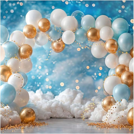 Kate 8x8ft Sweet 1st Birthday Party Backdrops for Photography Colorful Balloons Background White Clouds Shining Stars Backgrounds Baby Birthday Party Cake Smash Studio Backdrop