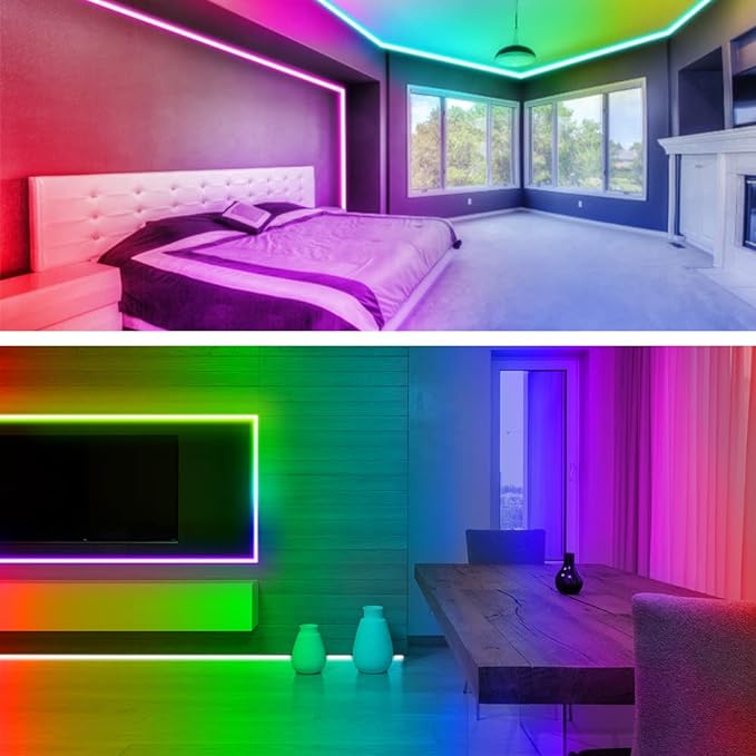 RUISHINE Battery Powered LED Strip Lights 13.2ft, LED Lights Battery Operated Color Changing Music Sync App Remote Control RGB USB Led for TV, Party, Room Decoration