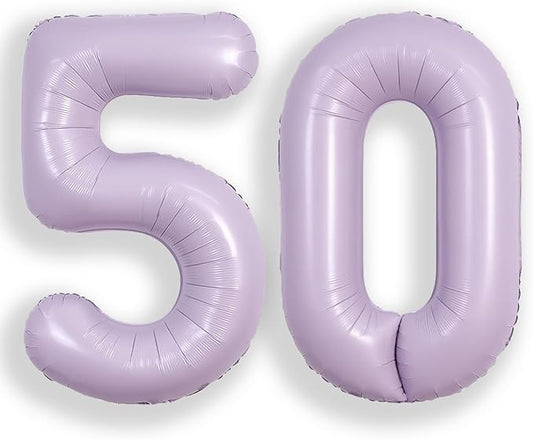 SUWEN 40 Inch Light Purple Large 50 Balloon Number Big Foil Helium Lavender Number Balloons Huge Mylar 0-9 Giant Jumbo Happy 50th Birthday Party Anniversary Decorations