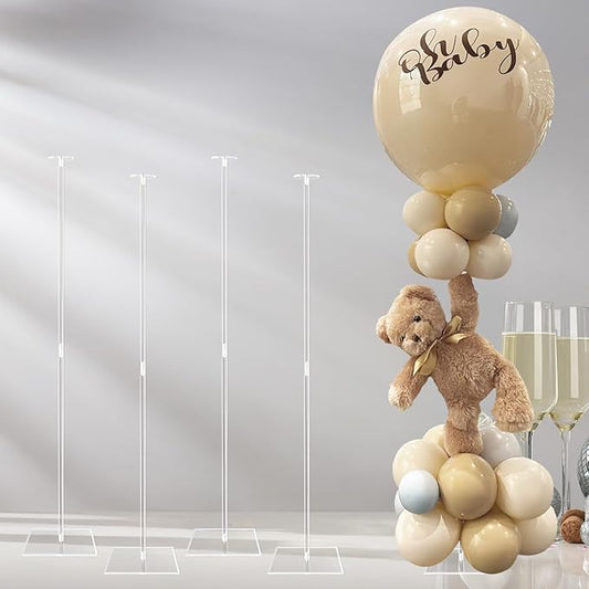 31.5 Inch Acrylic Balloon Stands for Table Centerpieces, 4 Sets Balloon Holder Sticks with Base, Table Top Balloon Stand Kit for Baby Shower Birthday Graduation Wedding Party Decorations