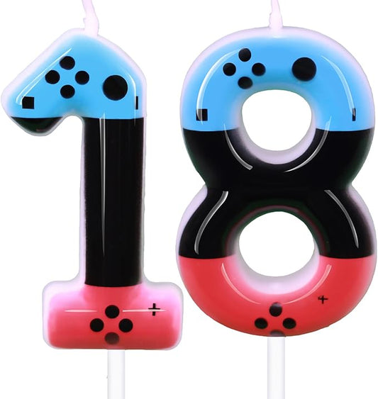 Gaming Candle,Level 18 Number Birthday Cake Candles,18 Birthday Decorations for Boys,18th Birthday Candle Gamepad Birthday Candles,Video Game Controller Themed Birthday Party Supplies (Number 18)
