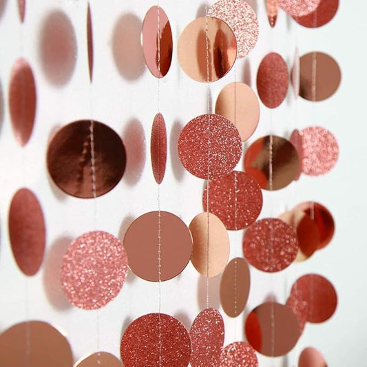 Decor365 Rose Gold Glitter Dot Garland Birthday Party Decorations Circle Streamers Banner Backdrop for Weddings Baby Showers Bridal Showers Gender Reveals Engagements Graduation Parties Decor
