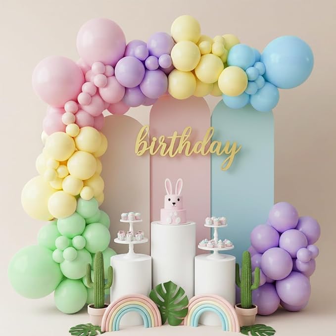 RUBFAC 135pcs Pastel Balloon Arch Kit, Macaron Rainbow Latex Balloon, Different Sizes 18 12 10 5 Inch for Garland Baby Shower Birthday Party Gender Reveal Garland Decoration