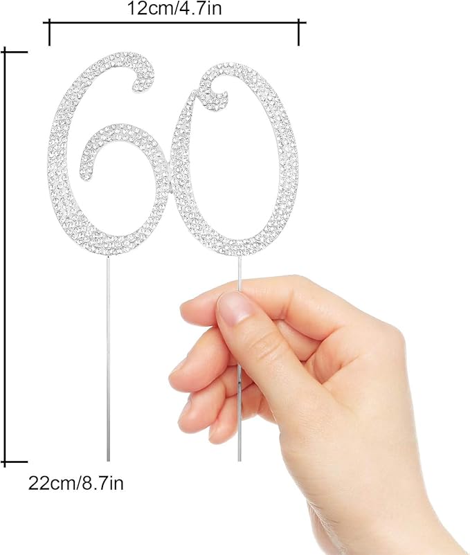 Bling Crystal Rhinestone 60 Birthday Cake Topper - Best Keepsake | 60th Party Decorations Silver