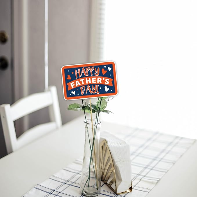 Happy Father's Day Party Vase & Tabletop Decor Cut-Out Cards - Happy Father's Day Double-Sided Printed Table Centerpieces - Father's Day Themed Party Essential Decorations (Set of 12 Pieces)