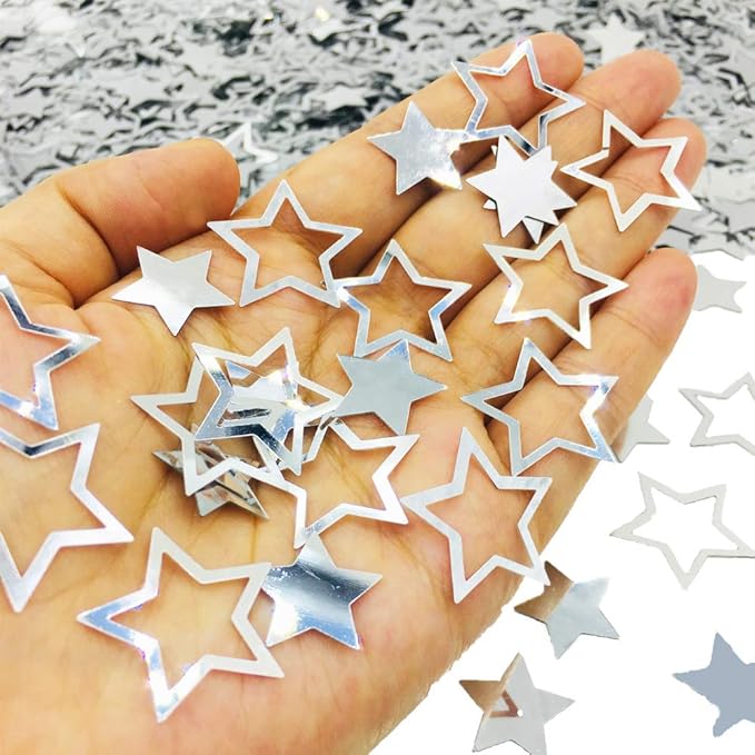 Confetti Star Confetti Party Scatter for Birthday Wedding Anniversary Party Decoration Supplies.(Star 2 Size Silver)