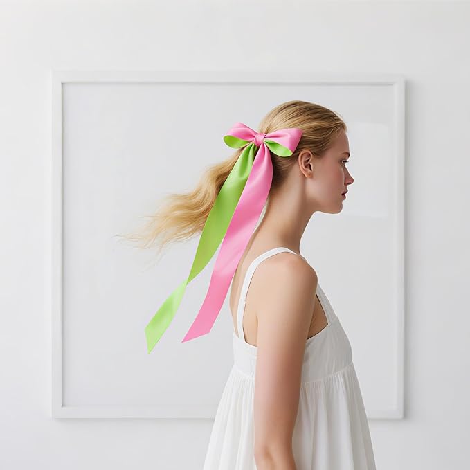 Double Faced Satin Ribbon, 1-1/2 Inch 30 Yards, Pink & Green Flash Two-Tone Ribbon for Gift Wrapping, Flower Bouquet, Bow, Hair, Wedding, DIY Crafts, Holiday Party Decorations