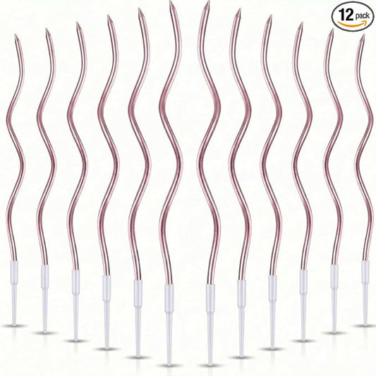 12-Count Spiral Birthday Candles, Long Twisty Party Candles with Candle Holders, Long Burning for Weddings, Birthdays, Party Decorations, Cupcakes, Anniversary and Meetups (Rose Gold)