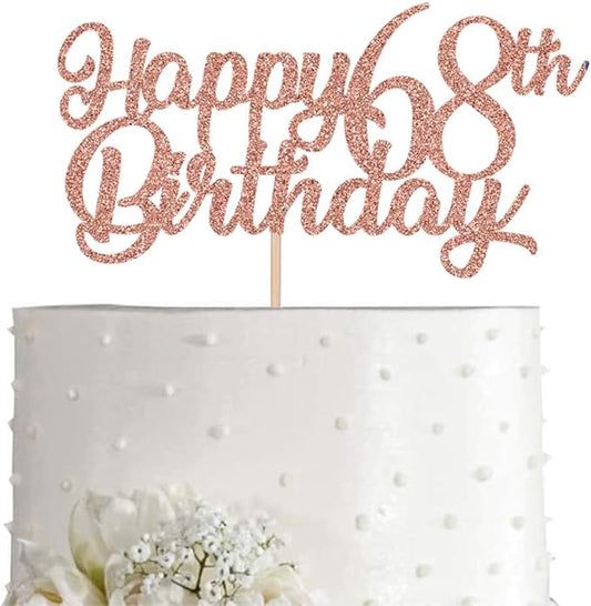 68th Birthday Cake Topper, Rose Gold Glitter Cheers To 68 Years Party Decoration, Supply