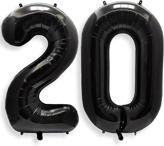 AULE 40 Inch Large 20 Balloon Numbers Black, Big Foil Number Balloons, Giant Helium Happy 20th Birthday Party Decorations for Man and Women, Huge Mylar Anniversary Party Supplies