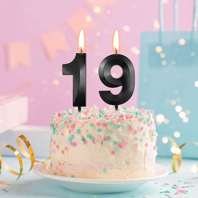 Number 19 Birthday Candles, 1.96 Inch Happy Birthday Cake Candles Cupcakes Topper Decoration for Birthday Party Wedding Anniversary Celebration Supplies (Black)