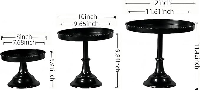 3 Pcs Metal Round Cake Stand Set 8“10”12" Cake Display Stand Dessert Cupcake Display Tray for Graduation,Wedding,Birthday,Party,Baby Shower,Anniversary,Ceremony,Christmas (Black)