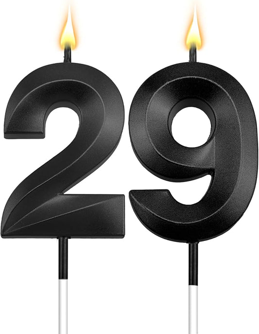 29th Birthday Candles 29 Candles for 29th Birthday Decorations for Boys Happy 29 Birthday Cake Topper Black Birthday Candles Black Number Candles (29)