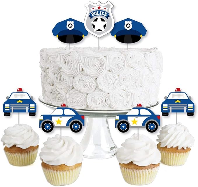 Big Dot of Happiness Calling All Units - Police - Dessert Cupcake Toppers - Cop Birthday Party or Baby Shower Clear Treat Picks - Set of 24