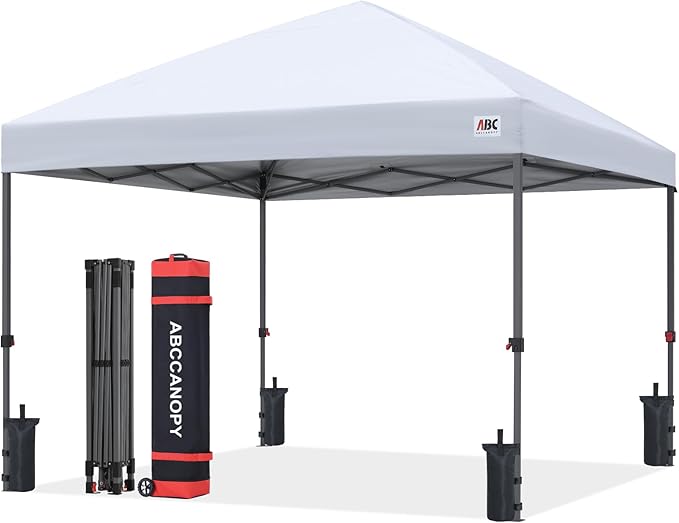 ABCCANOPY 8x8 Pop Up Canopy Tent, Easy Setup Instant Shelter with Wheeled Bag, Heavy Duty Outdoor Canopy for Beach, Market, Backyard, UV Protection, Outdoor Weather Protection (White, 8x8)
