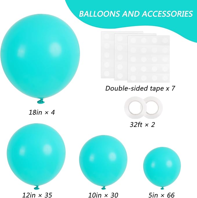 RUBFAC 135pcs Teal Blue Balloons Different Sizes 18 12 10 5 Inch Turquoise Teal Latex Balloon Garland Arch for Birthday Wedding Engagements Anniversary Baby Shower Party Decoration