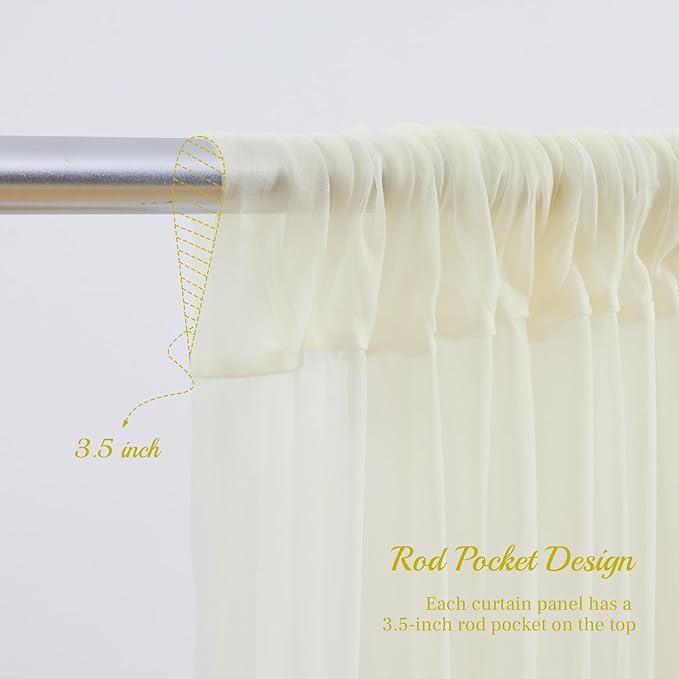 30x8ft Ivory Tulle Backdrop Curtain with Lights String for Parites, Sheer Backdrop Curtains for Wedding Baby Shower Birthday Party Photo Shoot Decorations