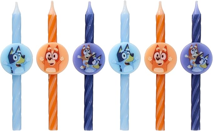 6 Bluey Birthday Cake Candles | Birthday Candles for Cake Decorations Featuring Bluey and Bingo, Blue & Orange, for Party