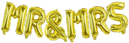 TONIFUL Mr&Mrs Letter Balloons - 16inch Gold Wedding Foil Balloons for Bachelorette Party Anniversary Couple Sweetheart Party