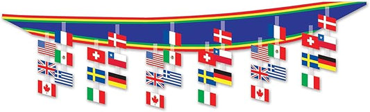 Beistle International Flag Ceiling Décor, Hanging Banner with World Flags, Global Party Decorations for Cultural Events Multicultural Festivals and International Celebrations, 12” x 12’