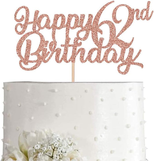 62nd Birthday Cake Topper, Rose Gold Glitter Cheers To 62 Years Party Decoration, Supply