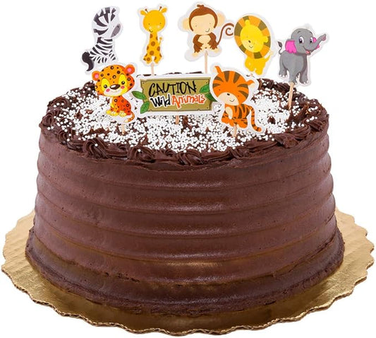 Restaurantware-3.5 x 2.5 Inch Safari Animal Cake Toppers, 24 Piece Assorted Jungle Cupcake Toppers - For Kids' Birthday Parties Or Baby Showers, Cake Decoration Supplies, Paper Zoo Cupcake Picks