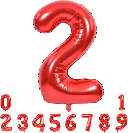 TONIFUL 40 Inch Red Large Numbers Balloons 0-9, Number 2 Digital 2 HeliumFoil Mylar Big Number Balloons for 2026 Mother's Day New Year Eve Graduation Valentine's Day Birthday Party Anniversary Party