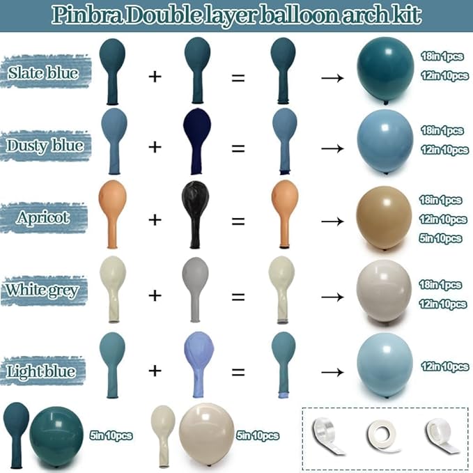 Dusty Blue Tan Balloon Garland Double Stuffed Slate Pastel Blue Brown Nude White Sand Latex Balloons Arch Kit for Neutral Birthday Baby Shower Gender Reveal Bridal Wedding Bear Party Decorations