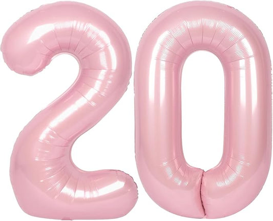 SUWEN 40 Inch Pink Large 20 Number Balloons Big Foil Helium Number Balloons 0-9 Jumbo Happy 20th Mylar Birthday Party Decorations for Women Anniversary Party Supplies
