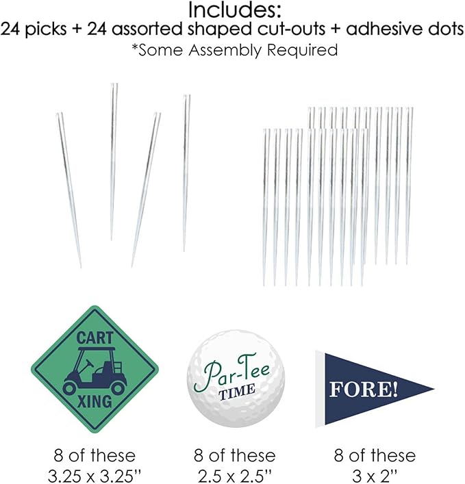 Big Dot of Happiness Par-Tee Time - Golf - Dessert Cupcake Toppers - Birthday or Retirement Party Clear Treat Picks - Set of 24