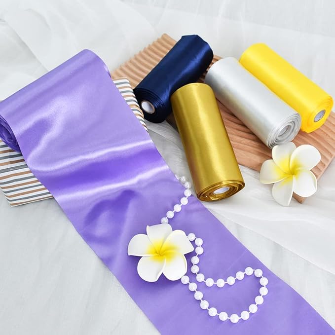 TONIFUL 6 inch x 22yd Wide Lavender Satin Ribbon Light Purple Violet Ribbons Solid Fabric Ribbon for Cutting Sewing Ceremony Party Decoration Chair Sash Table Runner Car Bows Indoor Outdoor Yard Decor