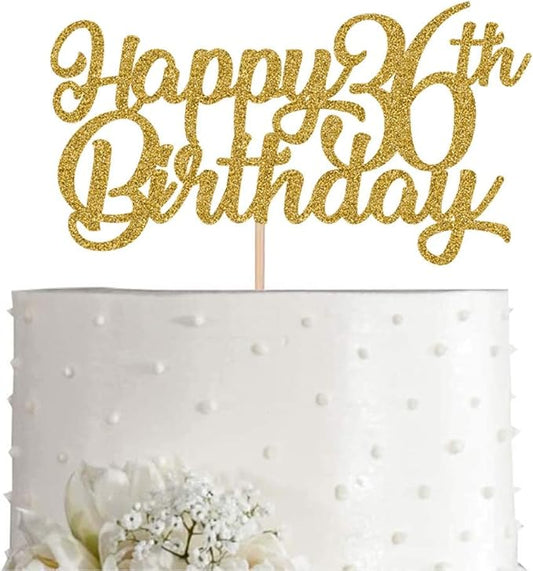 36th Birthday Cake Topper, Gold Glitter Cheers To 36 Years Party Decoration, Supply