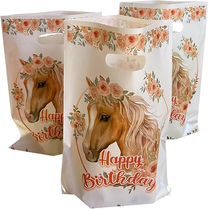 LYK 30PCS Horse Party Favor Bags Pony Themed Plastic Horse Treat goody Bags Horse and Pony Goodie Bags with Handles for Horse and Pony Themed Party Supplies
