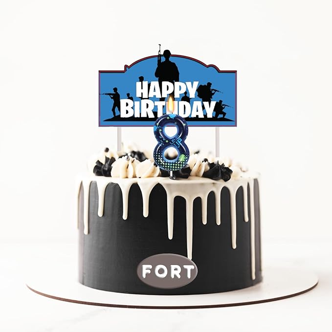 STG Birthday Candles for Boys - Number 8 Candle for Video Game Birthday Cake Topper, Fort Battle Level Up Sandbox Games Themed Birthday Party Supplies
