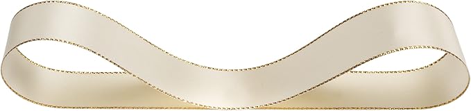1" Double Face Satin Ribbon with Gold Edge 25 Yards (810-Ivory), Perfect for Gift Wrapping, Party Decor, Wedding and Craft