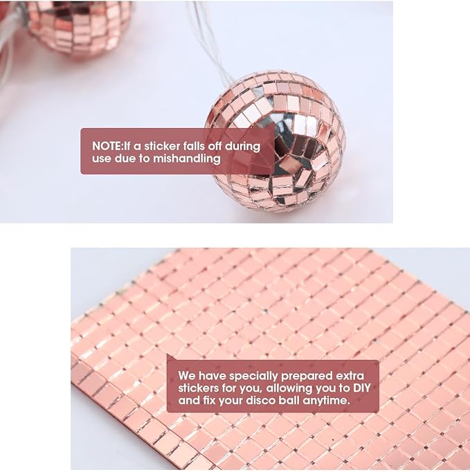 AceList Rose Gold Disco Ball String Lights, 20 LED 9.8Ft Control & Dual Power (USB/Battery) Dimmable Mirror Ball Lights for Bedroom, Birthday Party, Bachelorette & Room Decor