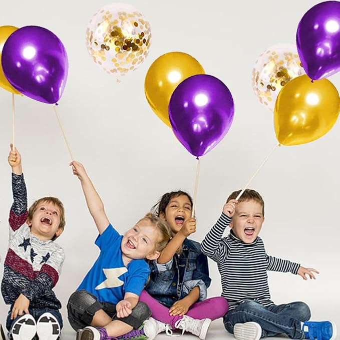 Purple Gold Balloon Arch Garland Kit - 119PCS Pearl Purple and Gold Balloons Gold Confetti Balloons for Purple Birthday Wedding Graduation Anniversary Party Decorations
