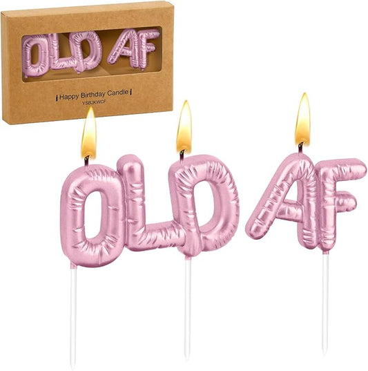 Funny Old AF Birthday Candles for Cake – Humorous Birthday Cake Candles for Milestone Birthdays & Retirement Parties (Pink)