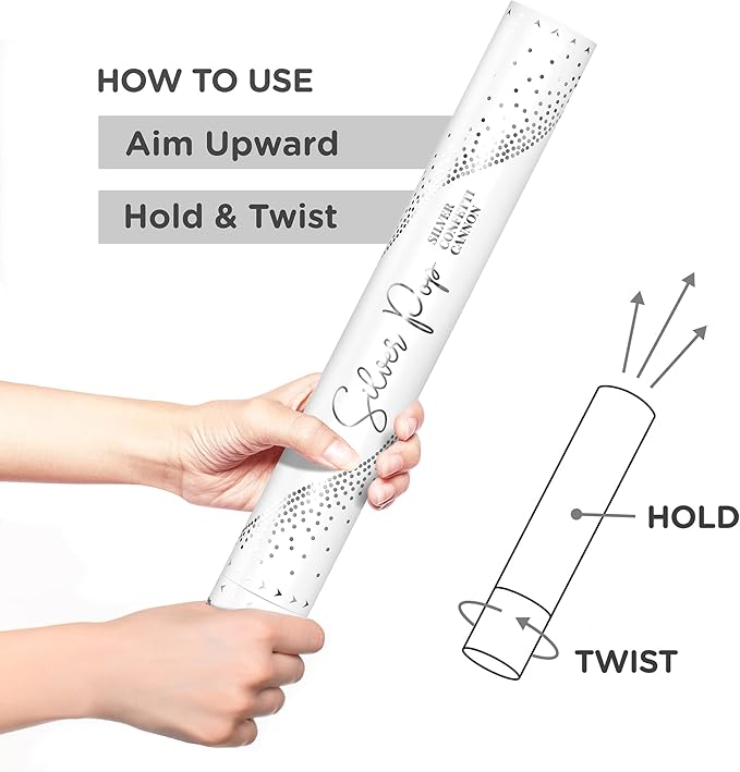 SILVER Confetti Poppers - 16" BIODEGRADABLE SILVER Confetti Cannon (Party Poppers/Glitter/Bomb) Compressed Air Popper, Loud POP, For Wedding Send Off, Wedding Supplies, Birthday Party